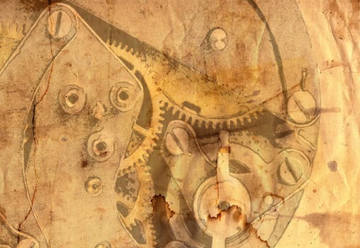 Old grunge paper with clockwork mechanism
