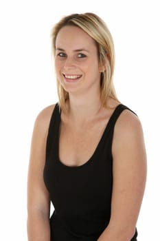 Pretty young blonde woman with a happy smile - isolated on white