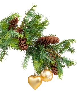 Christmas concept with baubles on white background