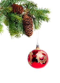 Christmas concept with baubles on white background