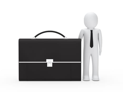 3d business man stand next big briefcase