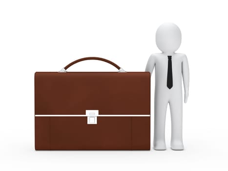 3d business man stand next big briefcase