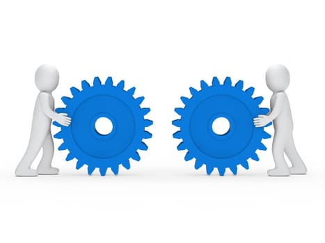 3d men push gear blue to connecting