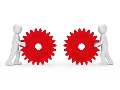 3d men push gear red to connecting
