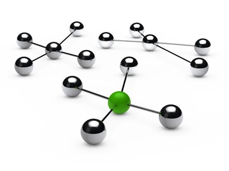 Leadership concept with green sphere and chrome