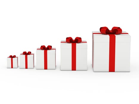 3d gift box white with red ribbon