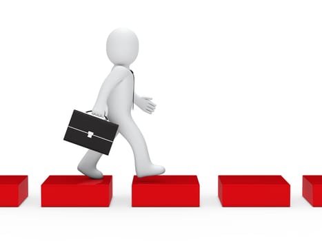 3d business man going red cube way