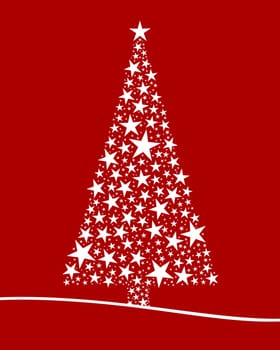 Christmas tree from white stars red background