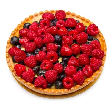 fruit tart with fresh raspberry and blueberry
