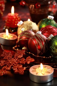 Beautiful Christmas ornaments as table decoration