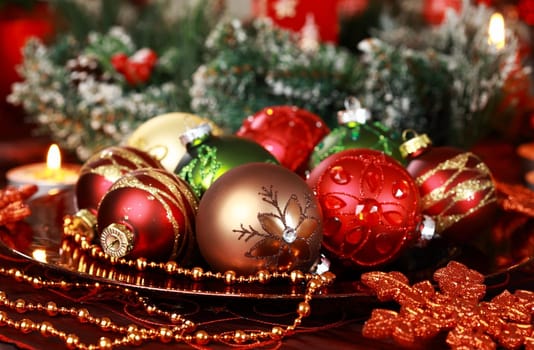 Beautiful Christmas ornaments as table decoration