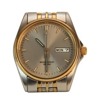 The face of a silver watch showing 10:30