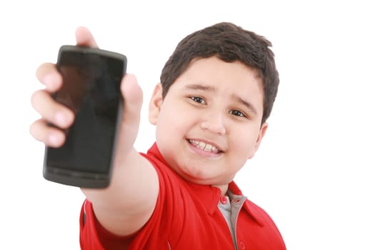 Boy showing his new cell phone