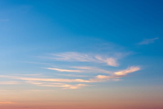 A mostly blue sky in the evening with a few clouds