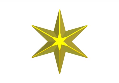 Golden star six branch isolated on white, 3d render