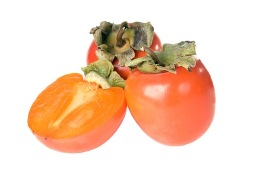 three ripe persimmon isolated on white background