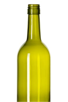 Empty green wine bottle isolated on white background