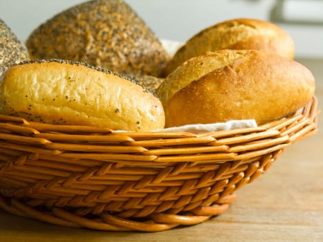 close-up of fresh baked rolls on the table