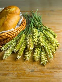 close-up of fresh green ears on the table