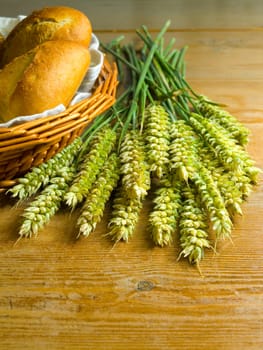 close-up of fresh green ears on the table
