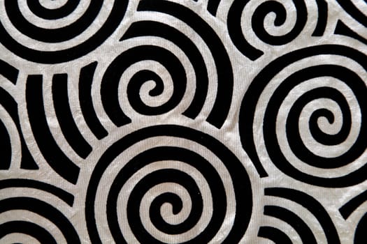 landscape or portrait of twirly pattern, hallucinatory on velvet and silky textile, RGB black and white