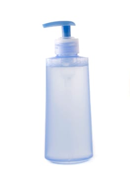 blue cosmetic bottles without labels isolated on white background