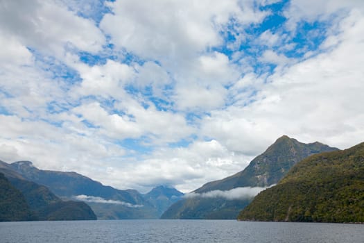 Traveling through the channels of Doubtful Sound in New Zealand