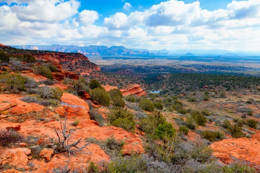 Scenic desert landscape under cloudy skies near Sedona Arizona