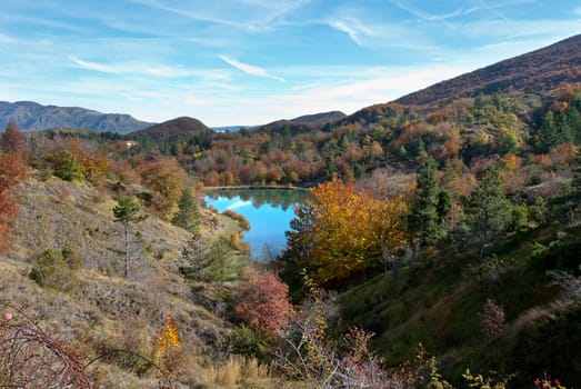 bocco lake with fall colors in liguria