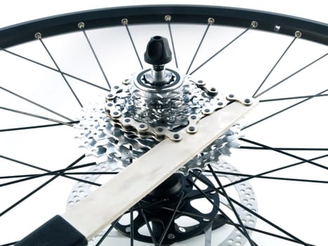 series sport:  rear bicycle cog cassette isolated on white background (close-up)
