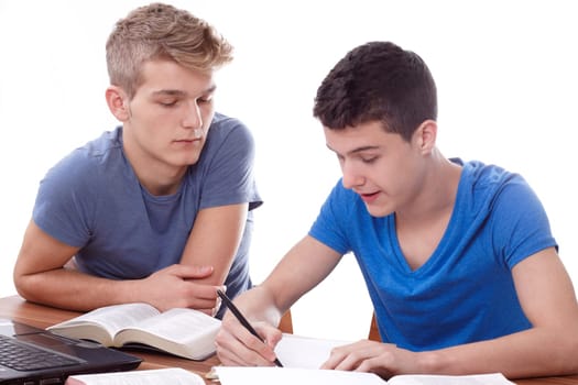 Two young guys studying Bible passages