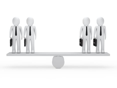 3d business men briefcase balance on seesaw