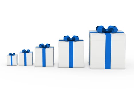 3d gift box white with blue ribbon
