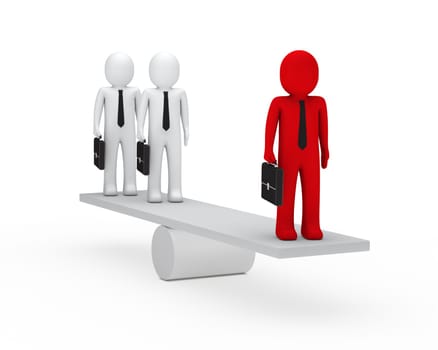 3d business men briefcase red balance seesaw