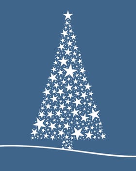 Christmas tree from white stars blue background