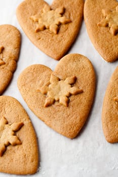 Close-up of heart shape gingerbread cookies for Christmas