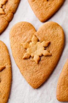 Close-up of heart shape gingerbread cookies for Christmas