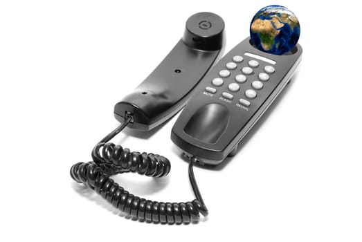 black office phone isolated on white background