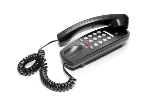black office phone isolated on white background