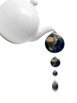 Teapot with drop of water as planet. Data source: Nasa