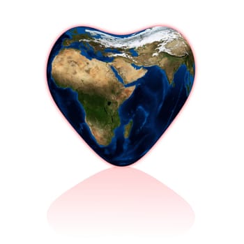 Earth in the form of heart on white. Data source: nasa.