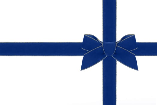 A blue velvet bow with matching ribbon.