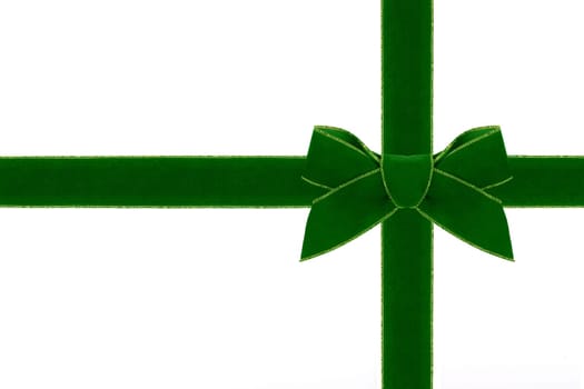 A bow made of green velvet with matching ribbon.