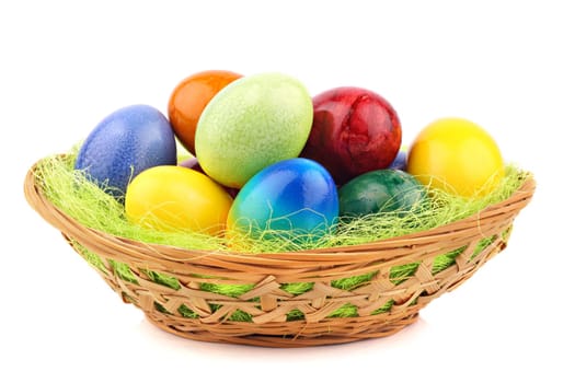 Easter basket with colorful Easter eggs