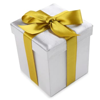 Silver gift with a golden bow