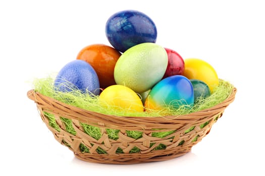 Easter basket with colorful Easter eggs
