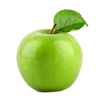 Green Granny Smith apple on white background