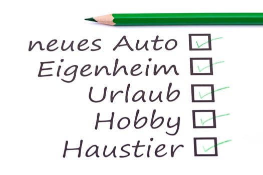 Green crayon on a list of purchases.