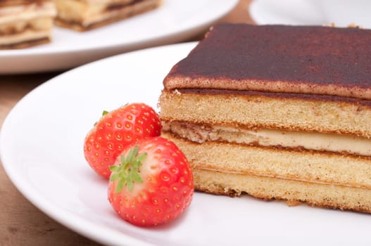 Tiramisu - Portion of  Italian Dessert on White Plate