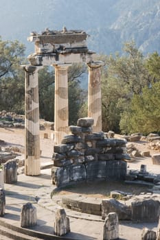 view of the mount parnassus and the oracle of delphi historic place in Greece